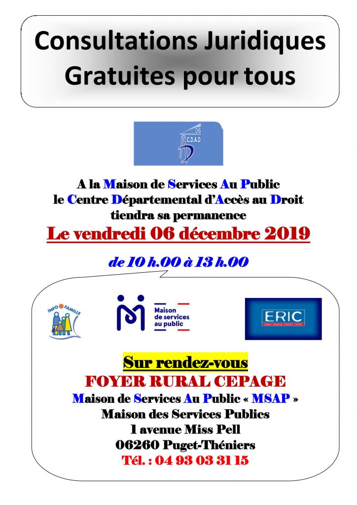 Consultations juridiques gratuites pour tous 06/12/19